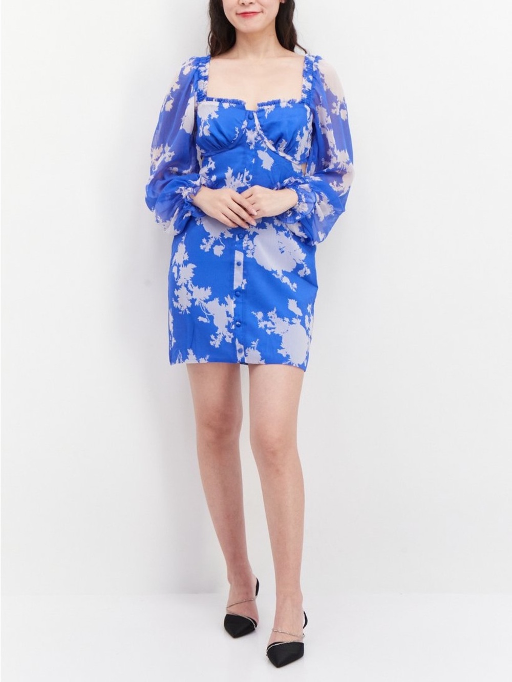 ASOS Design Chiffon Floral Print Open Back Tie Blue Dress Size 4 NWT